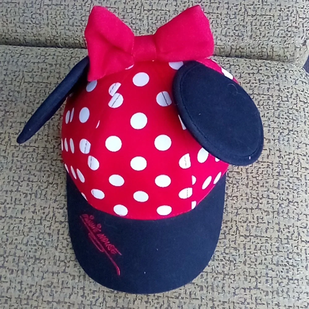 DISNE Polka Dot Minnie Mouse Style Baseball Cap with Bow and Ears SIZE 4-5 YEARS